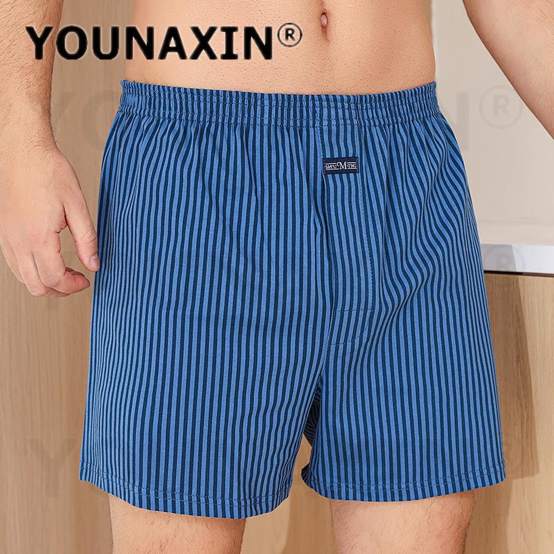 Men's Cotton Boxer Briefs High Waist Casual Plaid Pajama Shorts Plus Size Big Underwear Home Sleep Bottoms M L XL 2XL 3XL