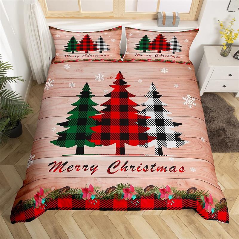 Merry Christmas Duvet Cover Deer Elk Red Bedding Set For Boys Girl Happy New Year Comforter Cover Winter Holiday Bedspread Cover