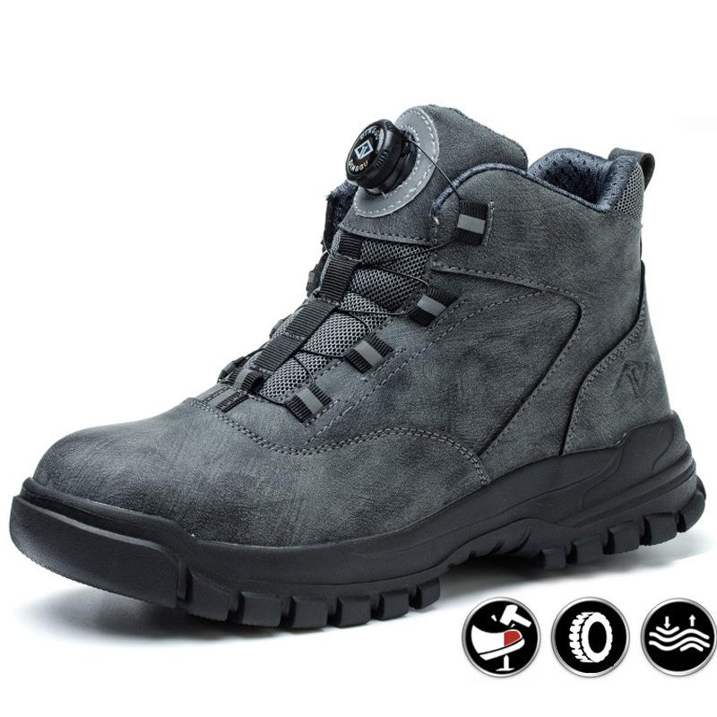 Men Winter Boots Work Safety Shoes Rotating Buttons Men Boots Steel Toe Cap Indestructible Shoes Puncture-Proof Industrial Shoes