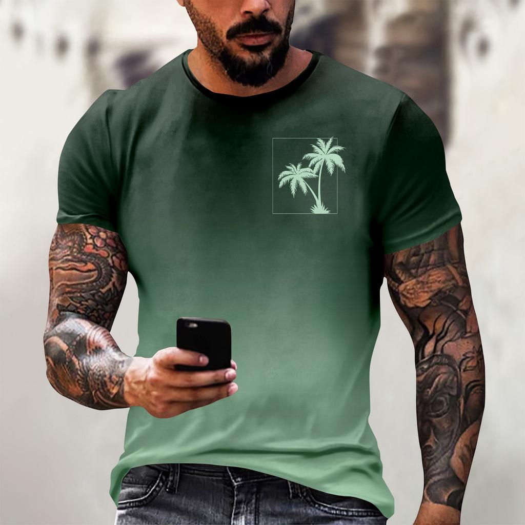 Гавайский принт - мужская повседневная футболка с круглым вырезом и короткими рукавами