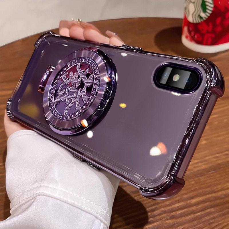 Чехол для телефона Apple XR/XS/XS Max с блестками в китайском стиле, со стендом-гироскопом и защитной пленкой на всю камеру