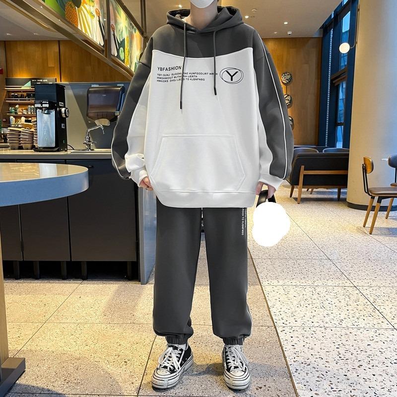 И Спортивный костюм из двух частей с широкими брюками, пуловер с длинными рукавами, повседневный, свежий, удобный, в спортивном стиле, мужской наряд