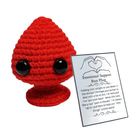 Вязаный крючком стопор для попы с позитивной открыткой, ручная работа, вязанный сердечко для любви, кукла, игрушка для снятия стресса, украшение для рабочего стола, кляп, подарок