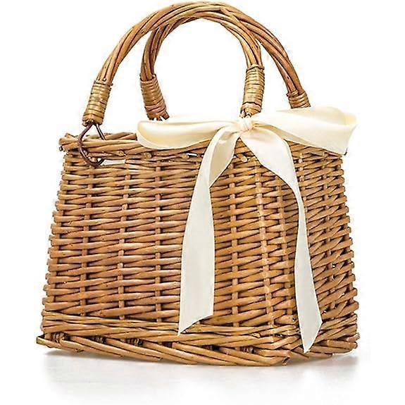 Bow Rattan Woven Bag Straw Bags Top Handle Wicker Baskets Handbags Boho Style Beach Bag