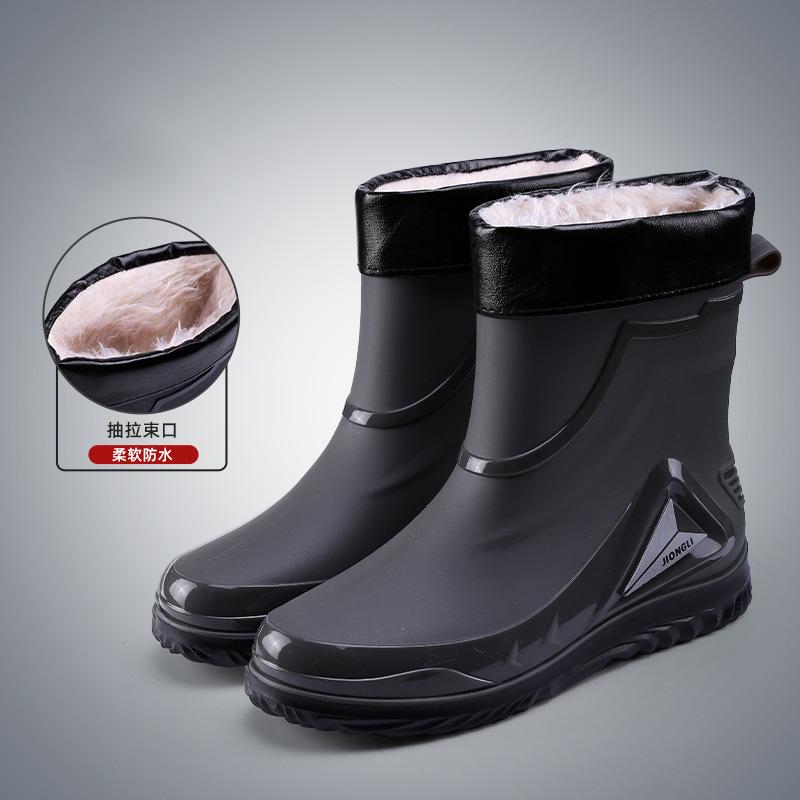 Модные водонепроницаемые резиновые сапоги до середины голени, резиновая обувь, весенние и осенние рыболовные сапоги, унисекс, теплые хлопковые нескользящие резиновые сапоги