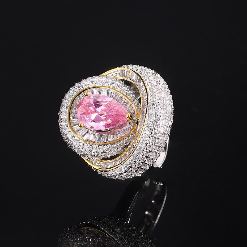 Jewelry High-End Luxury Full Diamond Ring Ruby Pigeon Blood Red Blue Pink Yellow Zirconium Women'S Pincer Ring