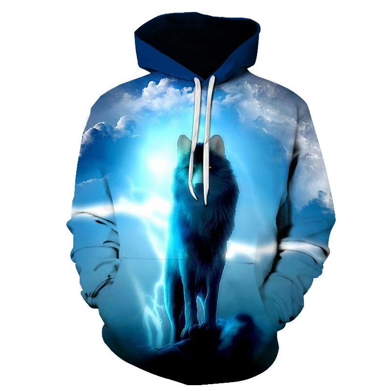 Oversized Ferocious Animal Wolf Hooded Mens Sweatshirts 3D Printing Ice Series Pullover Long Sleeve Hoodies Streetwear Tops