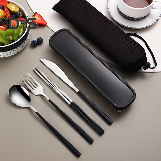 1 комплект столовых приборов из нержавеющей стали, нержавеющая полезная ложка, палочки для еды, вилка, дорожные столовые приборы с коробкой для хранения