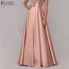 ZANZEA Women Fashion A-line Satin Skirts Summer Casual Maxi Long Skirts