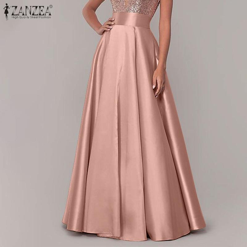 ZANZEA Women Fashion A-line Satin Skirts Summer Casual Maxi Long Skirts