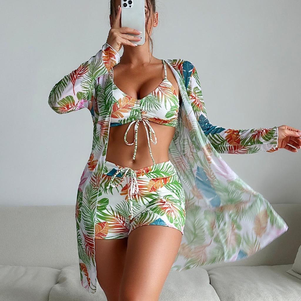 1011 new sexy European and American multi-color special fabric fashion bikini BIKINI three-piece women's swimsuit
