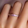 Amethyst Chevron Band – Gold Plated V-Shaped Baguette Cut Ring, Purple Gemstone Stacking Wedding Band, Anniversary Gift for Women