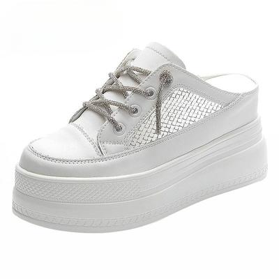 Женские тапочки на платформе, на высоком каблуке, с закрытым носком, летние сетчатые полые женские полутапочки