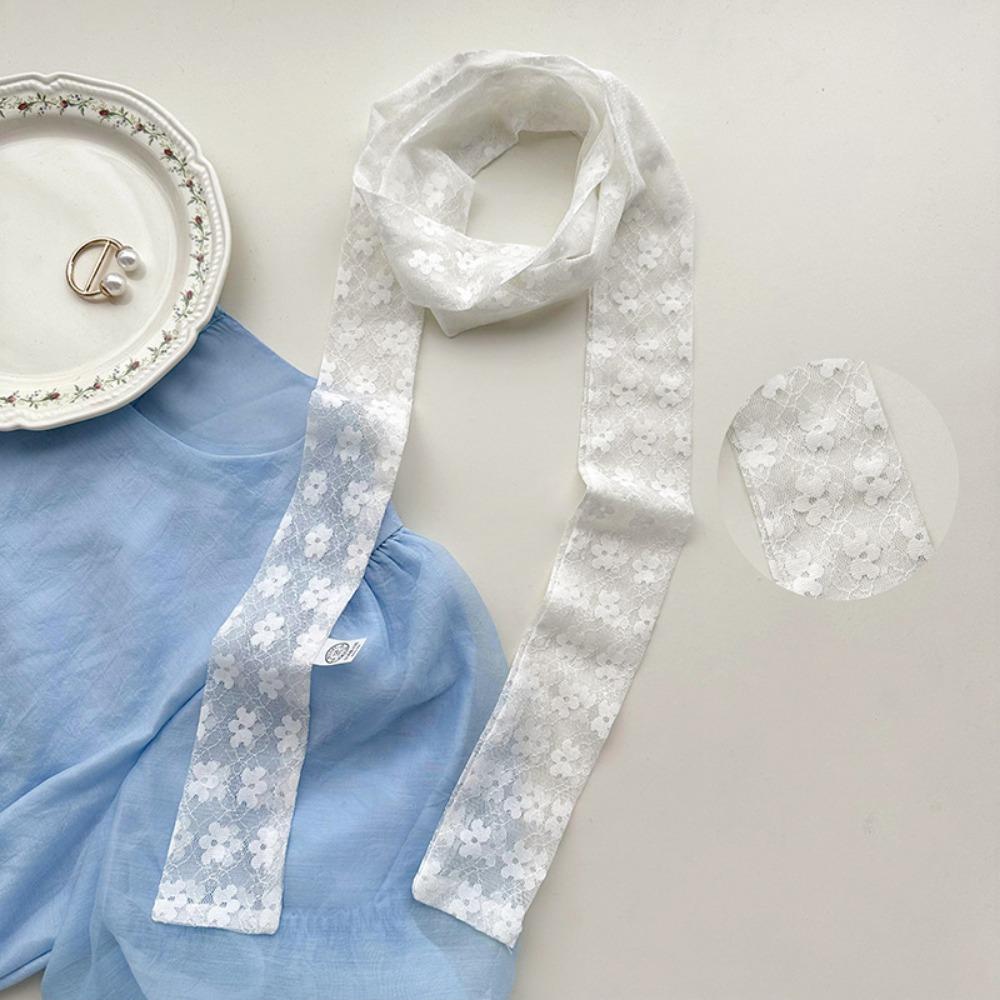 White Black Lace Long Scarf French Style Long Ribbon Trendy Neck Strap Women
