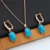 Fine Vintage Oval Egg Shape Synthetic Turquoises Drop Earrings Jewelry Sets For Women Wedding Rose Gold Color Pendant Necklace