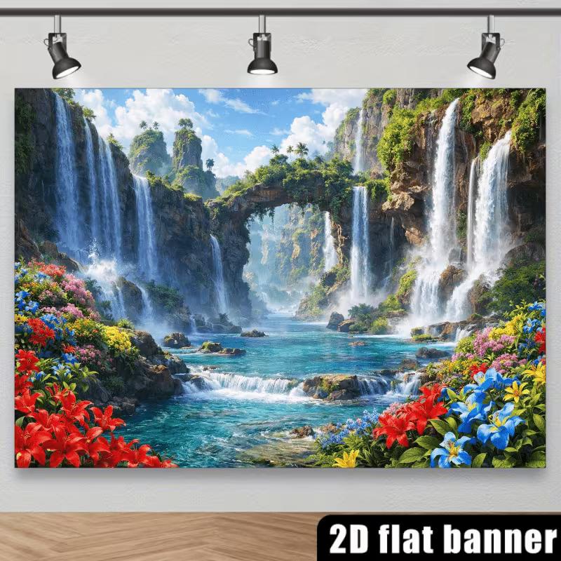 2D Exotic Waterfall Backdrop Tropical Forest River Nature Photo Booth Banner