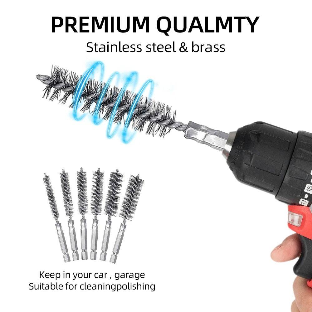 1/6 шт. со стальной щетиной и ручкой, щетка для чистки отверстий из нержавеющей стали для дрели, ударного шуруповерта