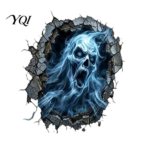 3D Horror Wall Stickers for Party Halloween Decal, Breakout Illusion Sticker with Skull Ghost, Spooky Peel And Stick Decor Bedroom Room Party,