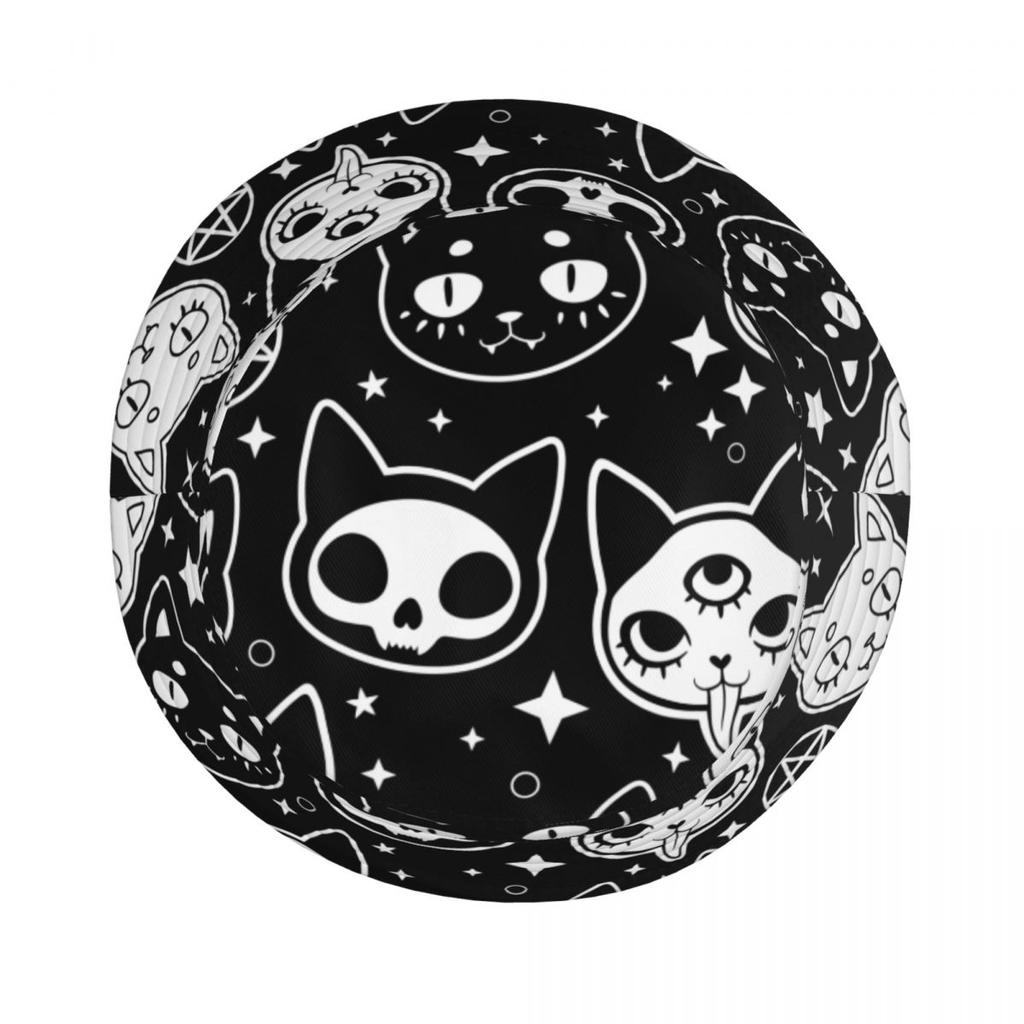 Trendy Magic Cat Witchcraft Bucket Hat Unisex UV Protection Outdoor Sport Fisherman Cap Spring Picnic Headwear