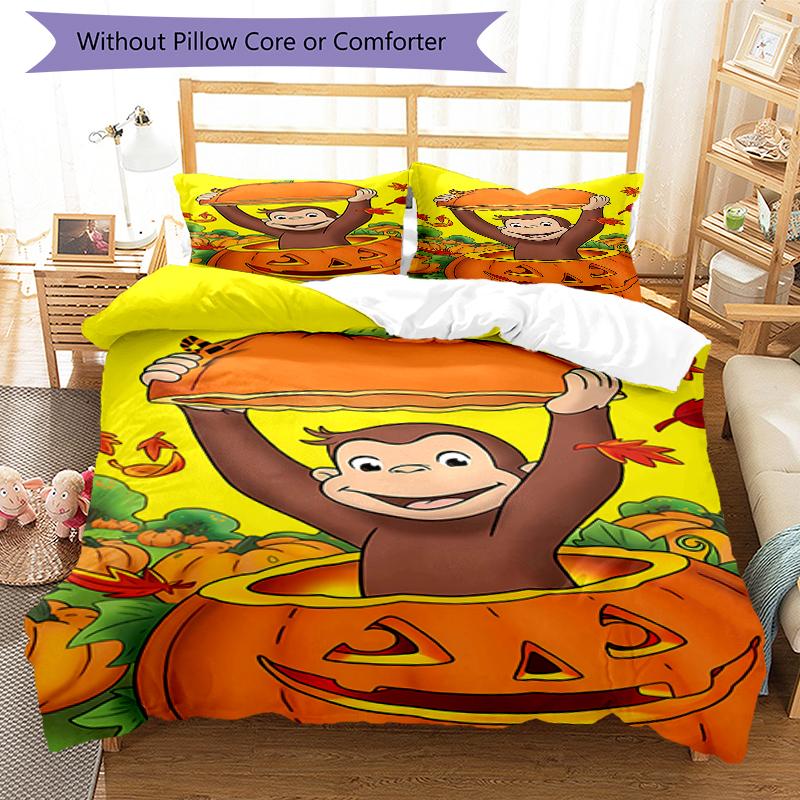 3pcs Curious George (2) Design Cover Set - HD Printed Bedding with 1 Cover and 2 Pillowcases - Perfect for Home and Dorm Decor