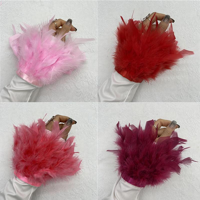 1 шт., манжеты из страусиного пера из натурального меха, манжеты из страусиных перьев, браслет с застежкой, манжеты из перьев, рукав на запястье