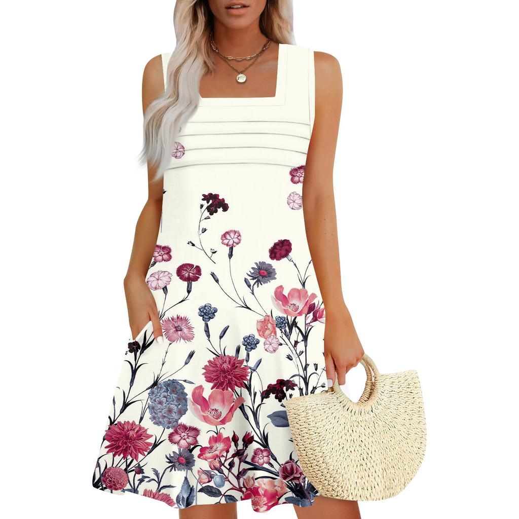 Women's Summer Casual Petal Slim Stripe Pleated Solid Color Dresses