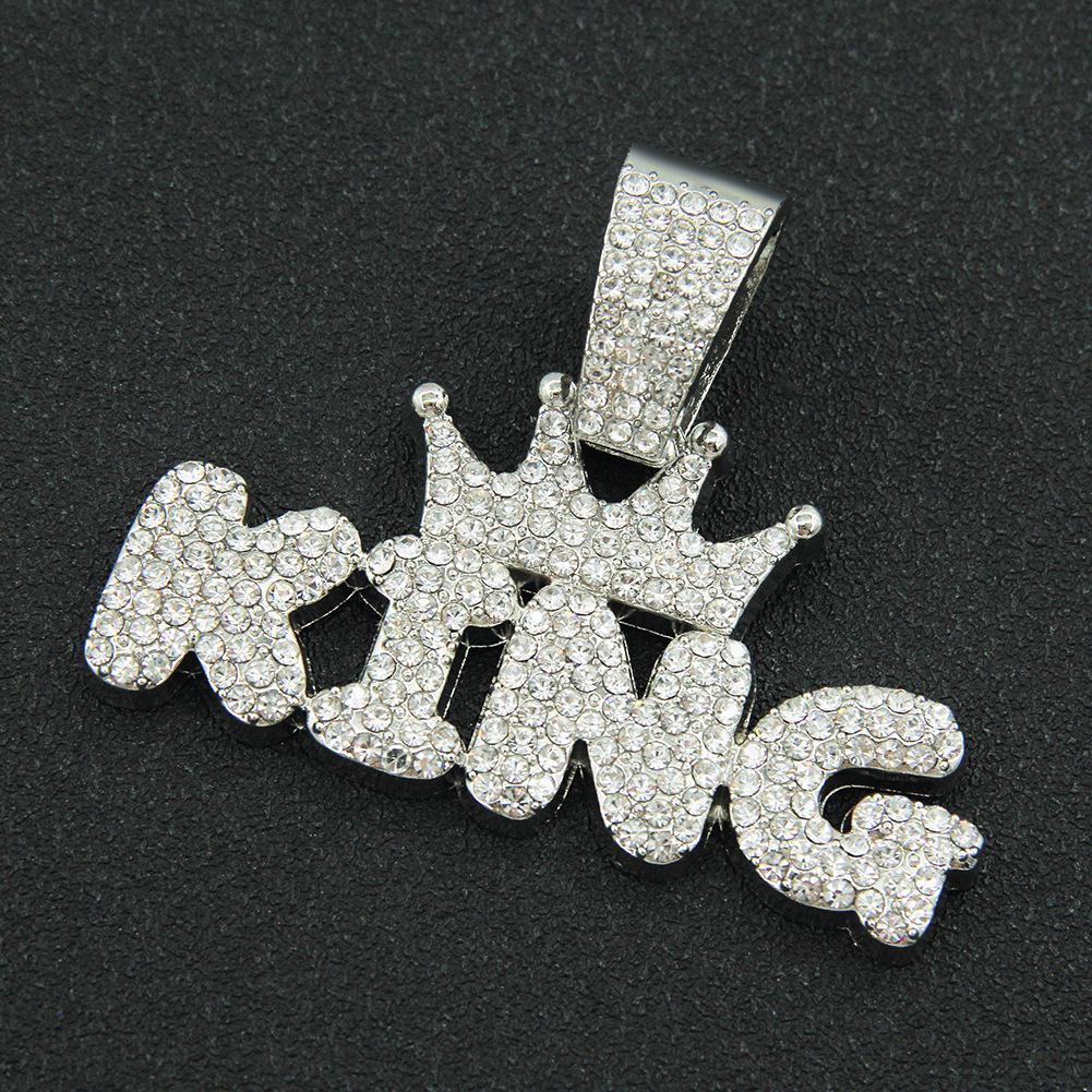 King Letter Pendant Necklace: European & American Hip-Hop Style, Glossy Cuban Chain for Men