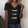 Летний топ с V-образным вырезом и принтом 3D стрекозы, модная повседневная женская футболка с коротким рукавом