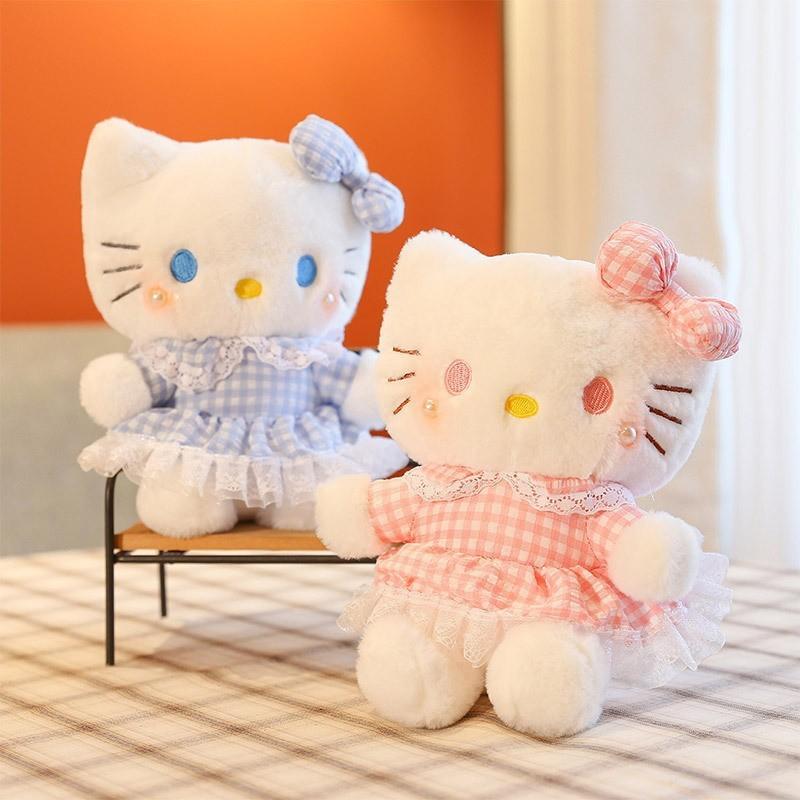 Hello Kitty Plush Toy With Checkered Dress And Bow Decor For Collectors And Kids