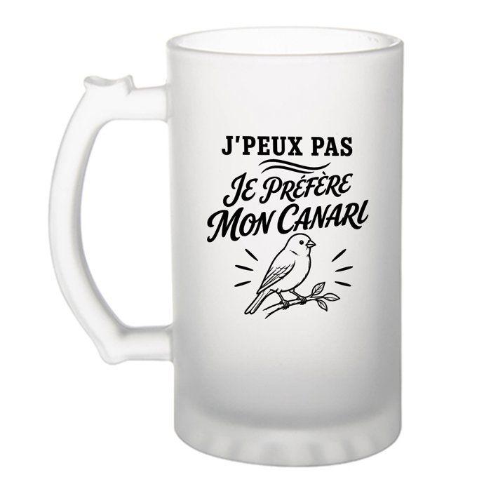 Verre à bière - PLANETEE - J'peux pas je préfère mon Canari - Verre trempé givré 470 ml - Sublimation - Atelier Rennes