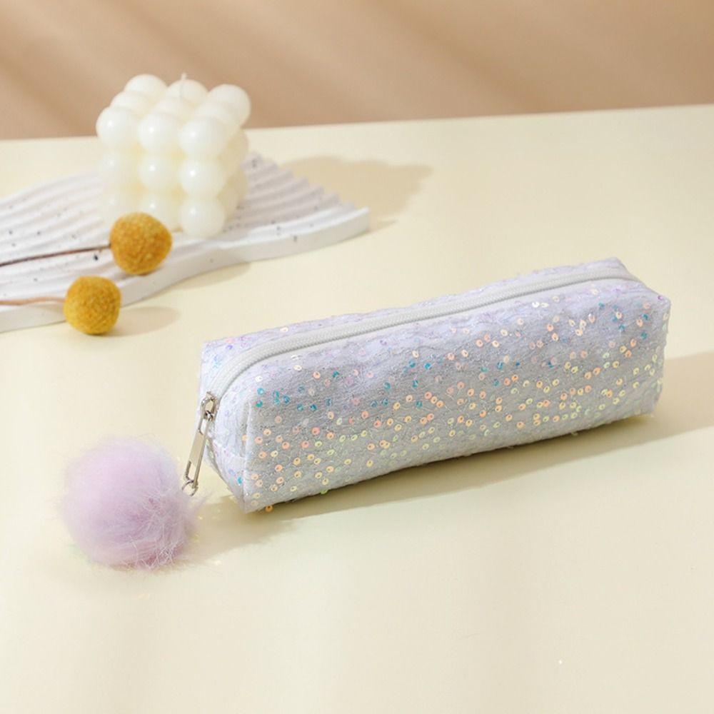 Large Capacity Sparkle Pen Bag Glitter Cosmetic Organizer Portable Pencil Storage Case Universal
