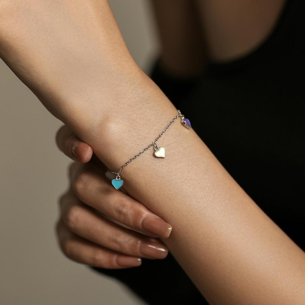 MODIAN Браслет из стерлингового серебра 925 пробы с разноцветными сердечками, радужная эмалированная цепочка, вечерние ювелирные изделия для женщин, подарок на День Святого Валентина