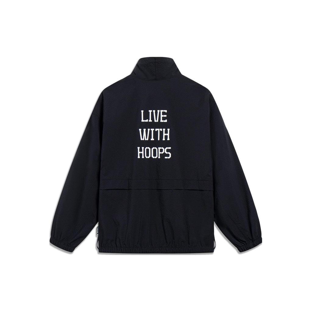 Li-Ning Свободная спортивная куртка с воротником-стойкой на молнии, мужские куртки черного цвета AFDT189-3