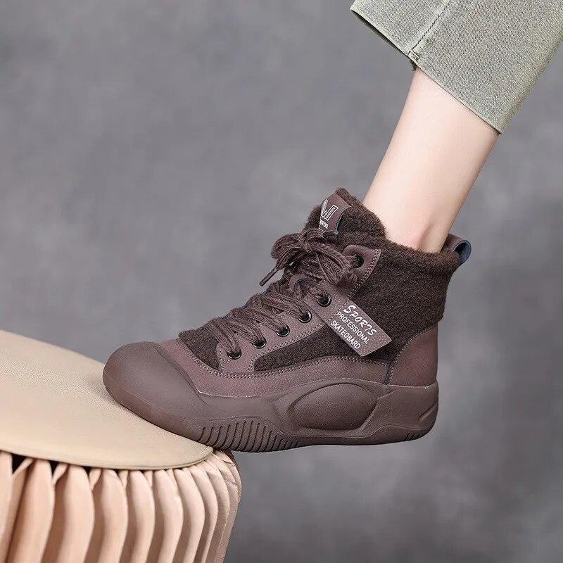 Johnature Хлопковая обувь с плюшевыми теплыми короткими сапогами из натуральной кожи с круглым носком, женская обувь на мягкой подошве