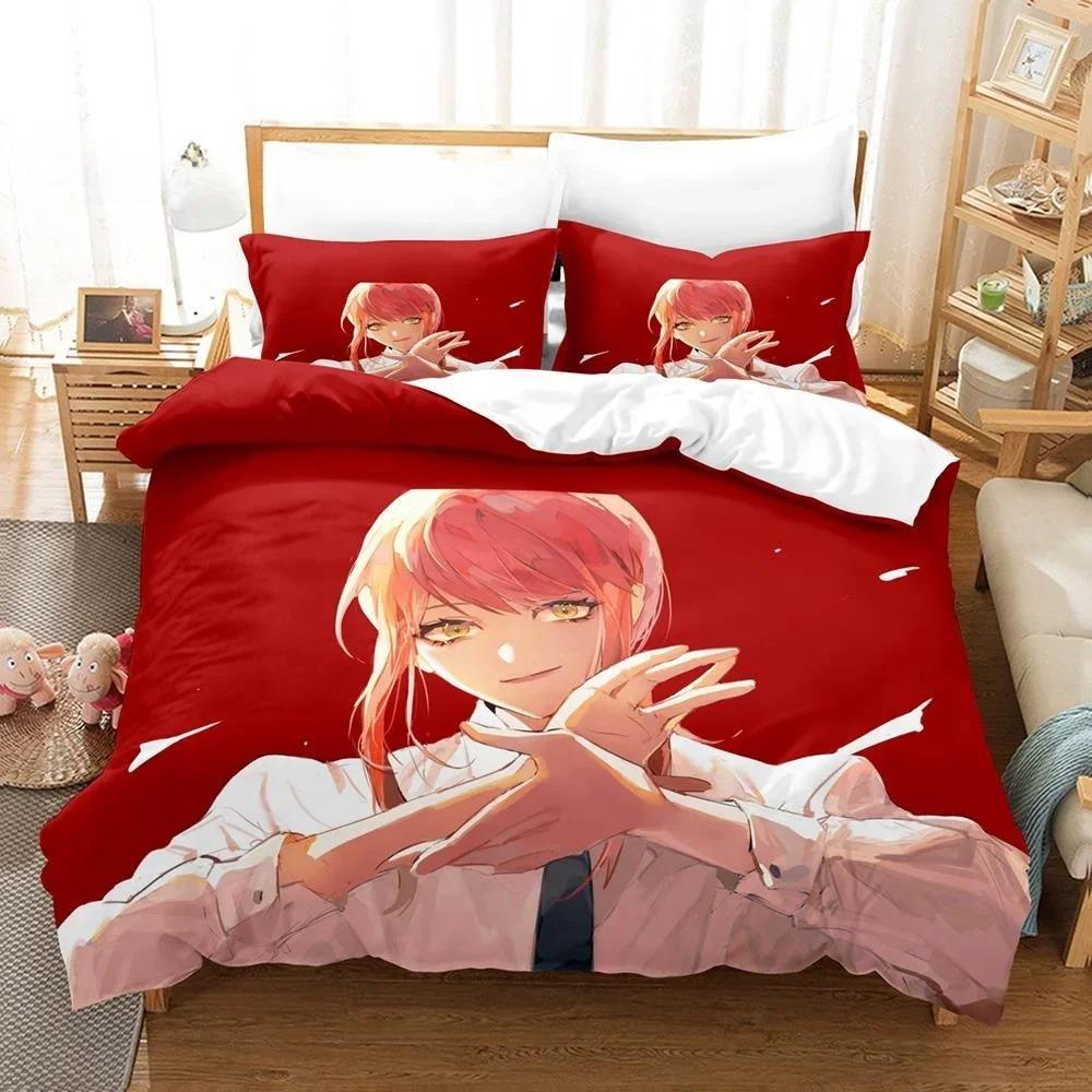 3D-принт аниме «Человек-бензопила» Makima комплект постельного белья, пододеяльник, комплект постельного белья, пододеяльник, наволочка, размер King Queen Twin для мальчиков и девочек взрослых