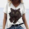 Летний топ с V-образным вырезом, 3D-принтом животных, кошки, собаки, модные повседневные женские футболки с коротким рукавом