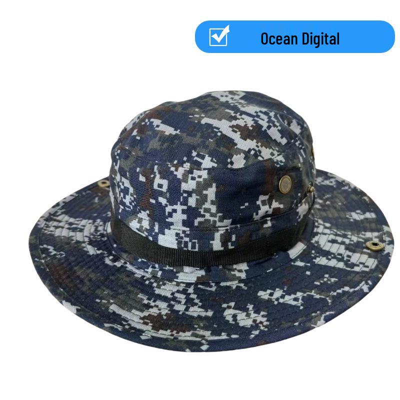 Camouflage Adjustable Outdoor Sun Hat with Chin Strap and Customizable Logo