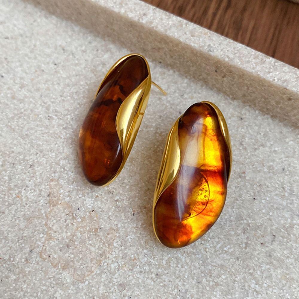 Stainless Steel Resin Amber Earrings Translucent Drop Hoops Translucent  Women's Accessories