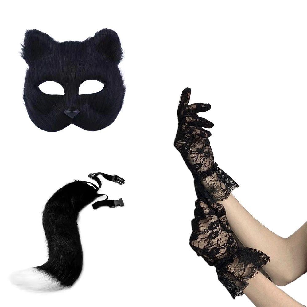 Faux Furs Halloween Cosplays Costume Accessorie Half Face Cats Mask Animal Masquerade Eye Mask