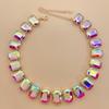 Mixed Color Rectangular 13x18 Crystal Gemstone Necklace - European & American Choker Design