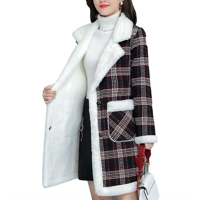 Womens Casual Fashion Coat Ladies Printed Winter Overcoats Female Midi Plush Warmer Outwear