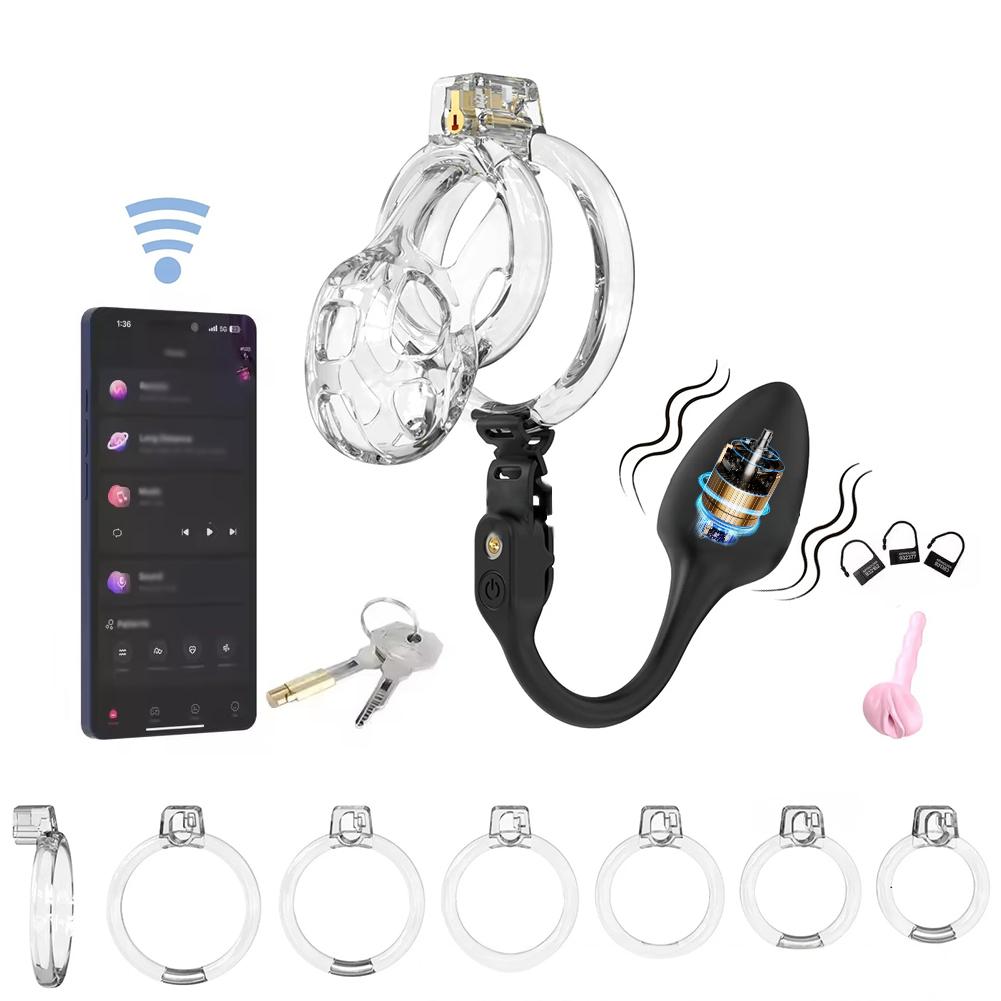 Мягкая клетка целомудрия с анальной пробкой, вибратор с дистанционным управлением, анальная пробка, секс-игрушка для пары, мужчины, кобра, уретральный замок с катетером