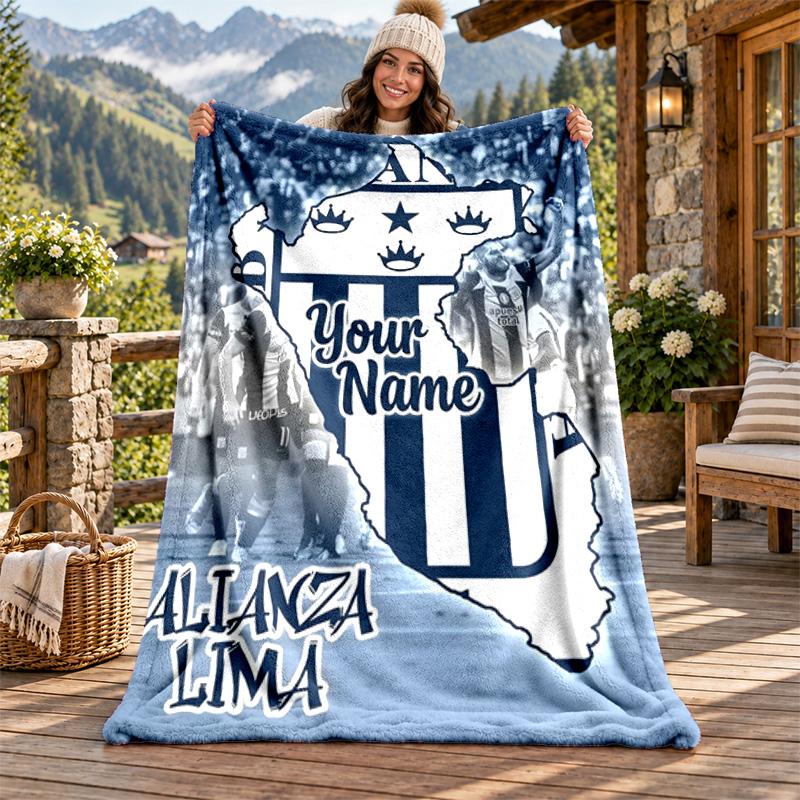 Alianza Lima Custom Name Flannel Blanket Personalized Soft Warm Plush Throw Blanket Customized Gift for Family Friends