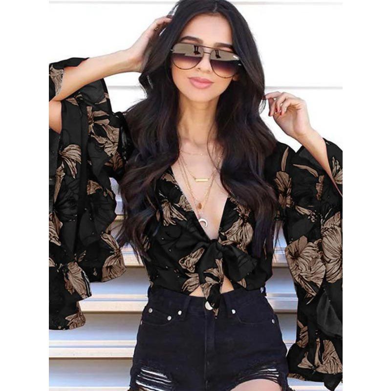 Женская рубашка с длинными рукавами и принтом на весну и осень