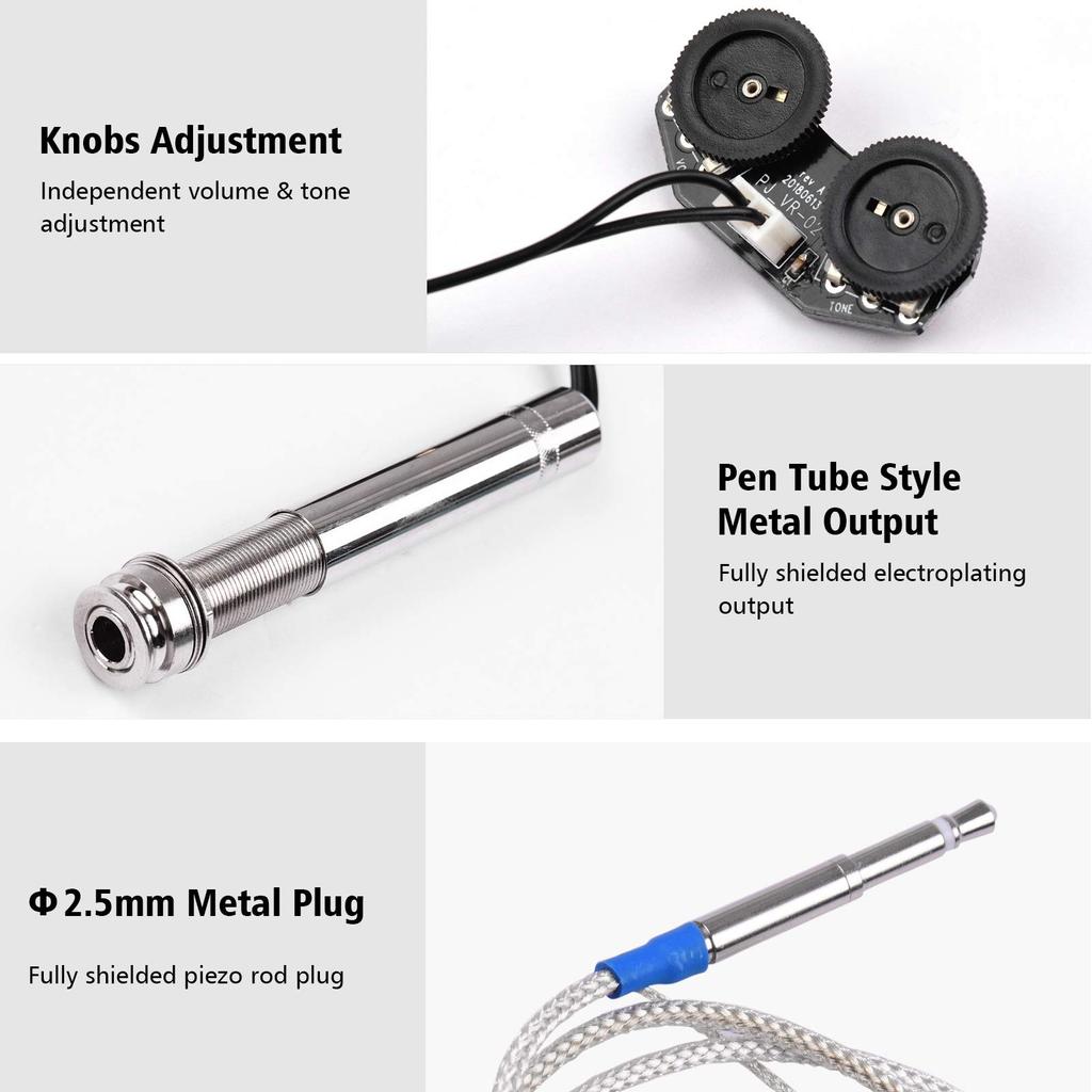ZEYUAN Style Acoustic Guitar Pickup with Active Pickup Volume and Tone Control with Piezo Rod for Acoustic Guitar Pen-Tube Under-Saddle