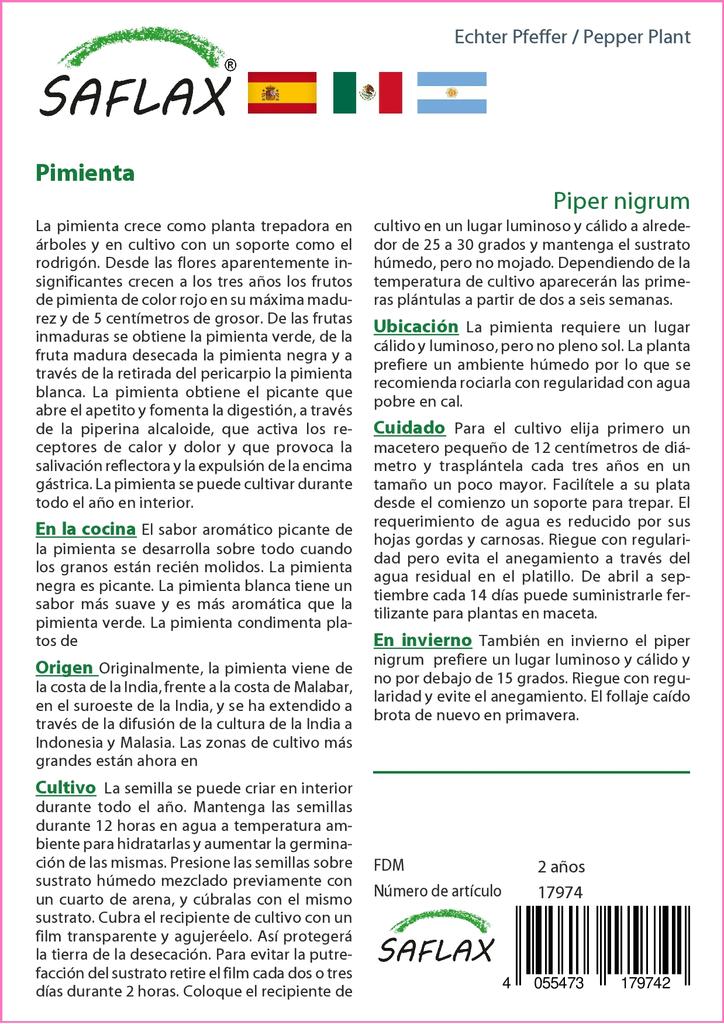 SAFLAX Garden in the Bag - Растение перца - 20 семян - С субстратом в подходящем пакете - Piper nigrum