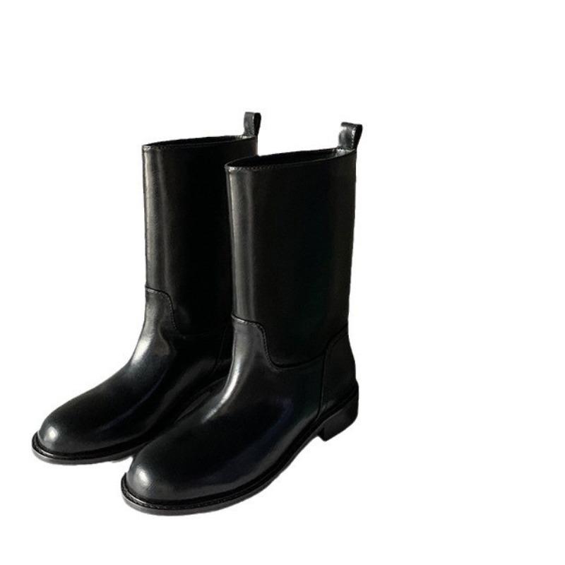 Ретро черные ботинки осенние тонкие новые с широким голенищем средней длины сапоги-сигареты с юбкой рыцарские короткие ботинки