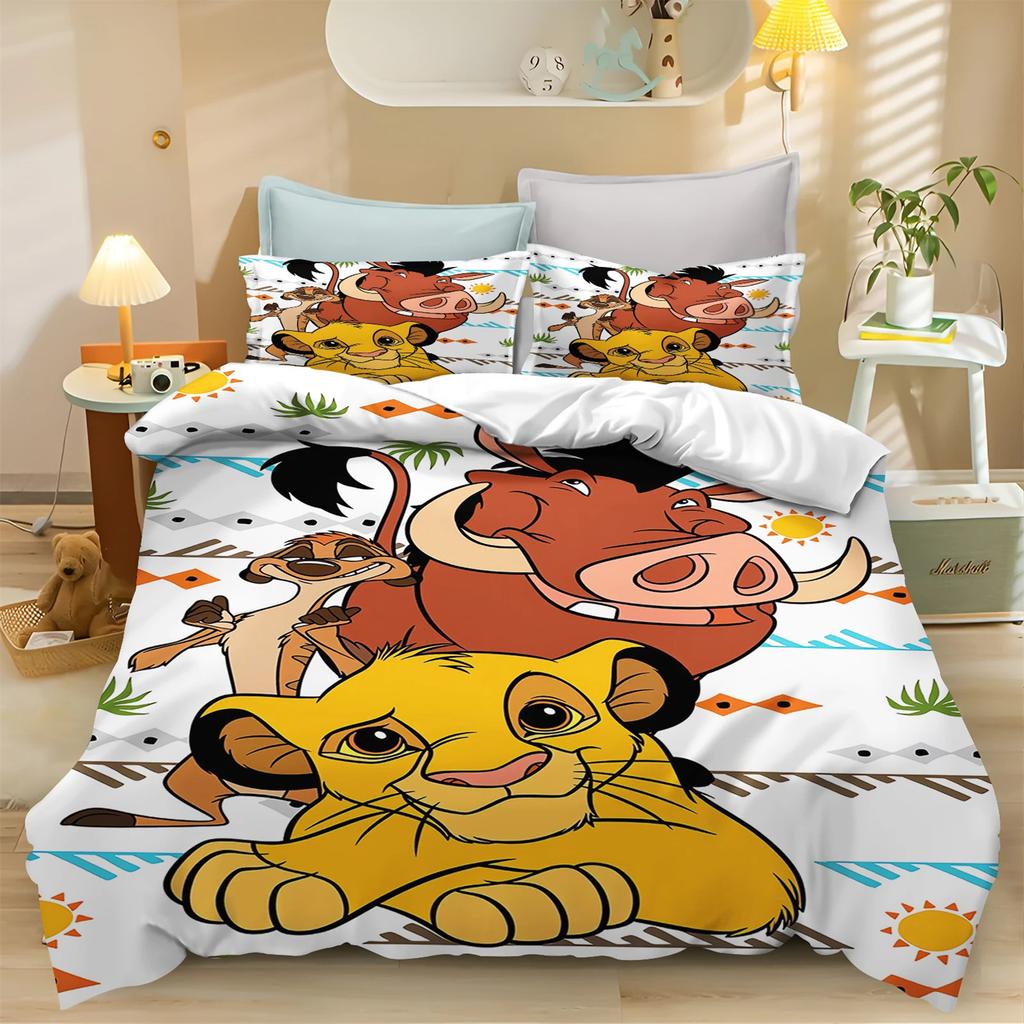 Lion King Simba 3D Printed Bedding Set, Anime Lion King Duvet Cover Pillowcases for Girl Boy Gift Single Double Full King Size