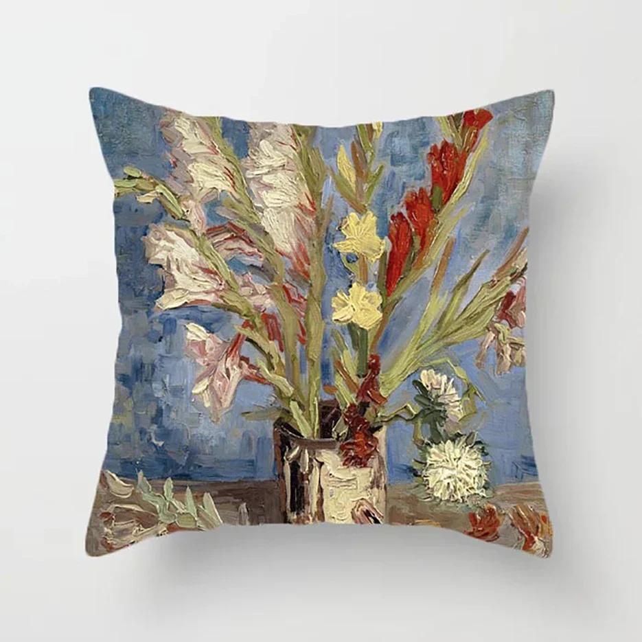Van Gogh Painting Pillow Case Home Decor Linen Cushion Cover for Sofa Aesthetic Pillow Cover Star Night Sunflower Self-portrait