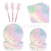 Macaron Party Supplies Theme Birthday Arrangement Cutlery Paper Plates Tissue Paper Cups Tablecloth Banner Set Pink